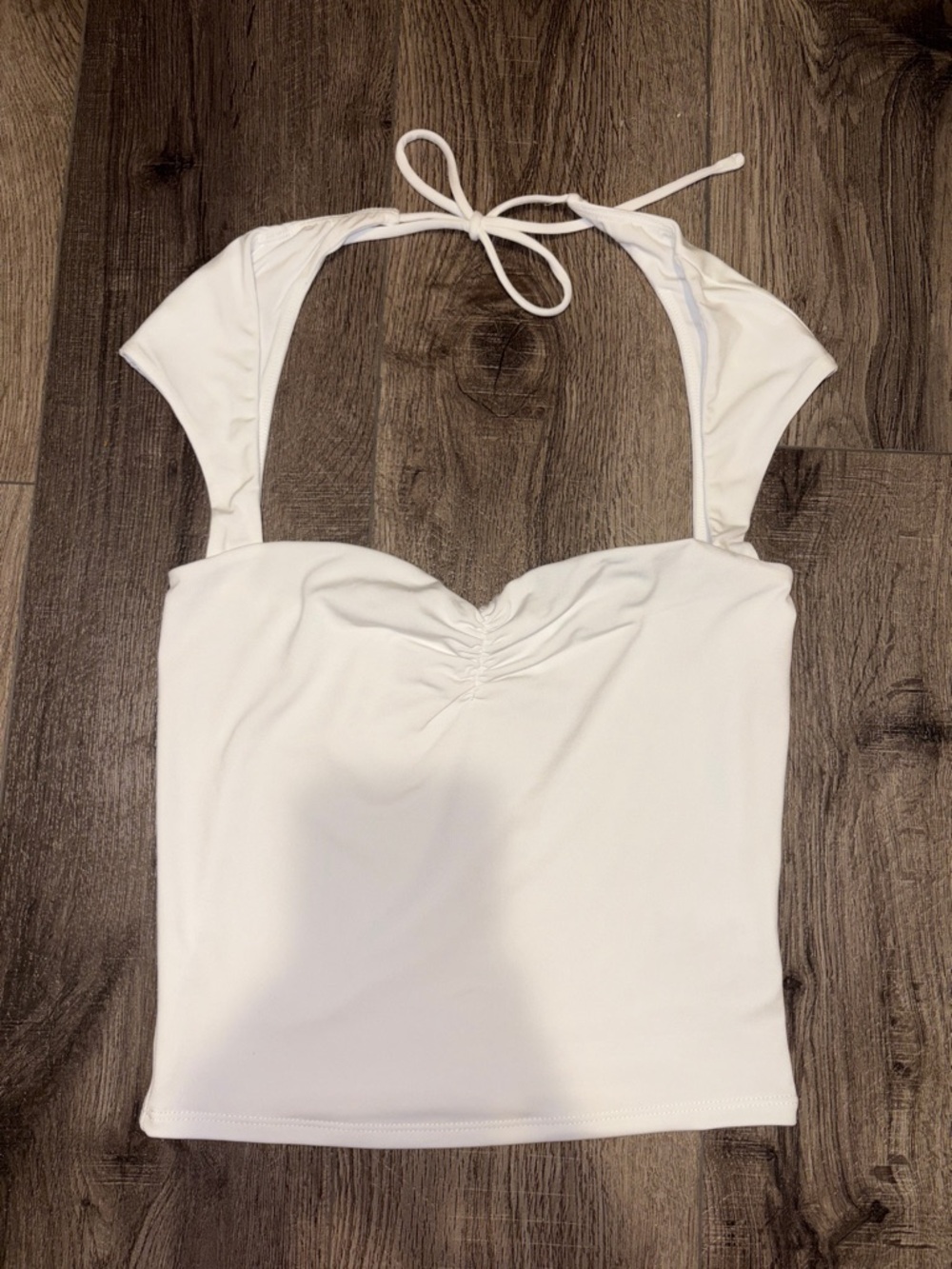 Garage White Halter Ruched Tank